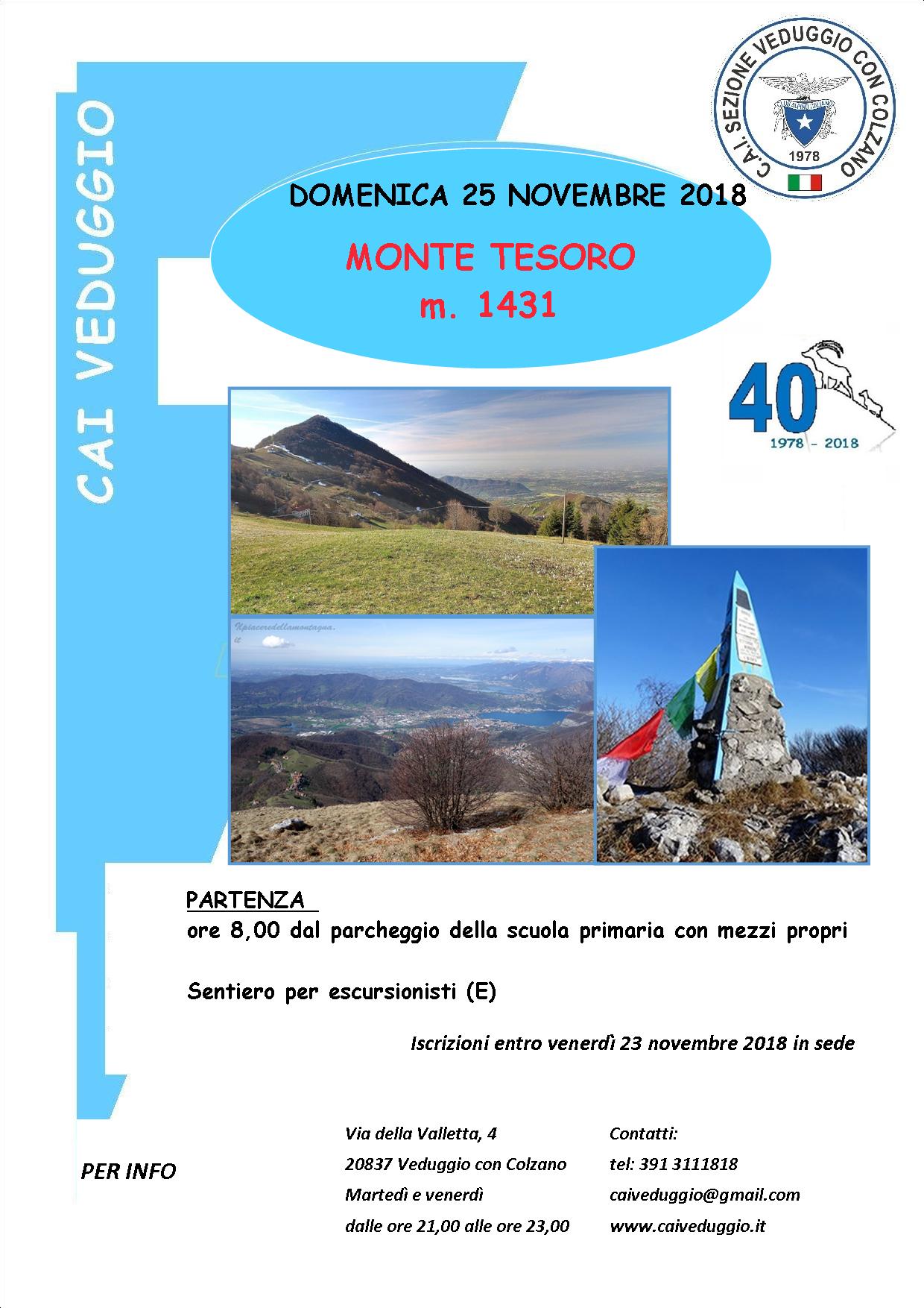 Domenica 25 novembre 2018 – Escursione al Monte Tesoro (m. 1431)
