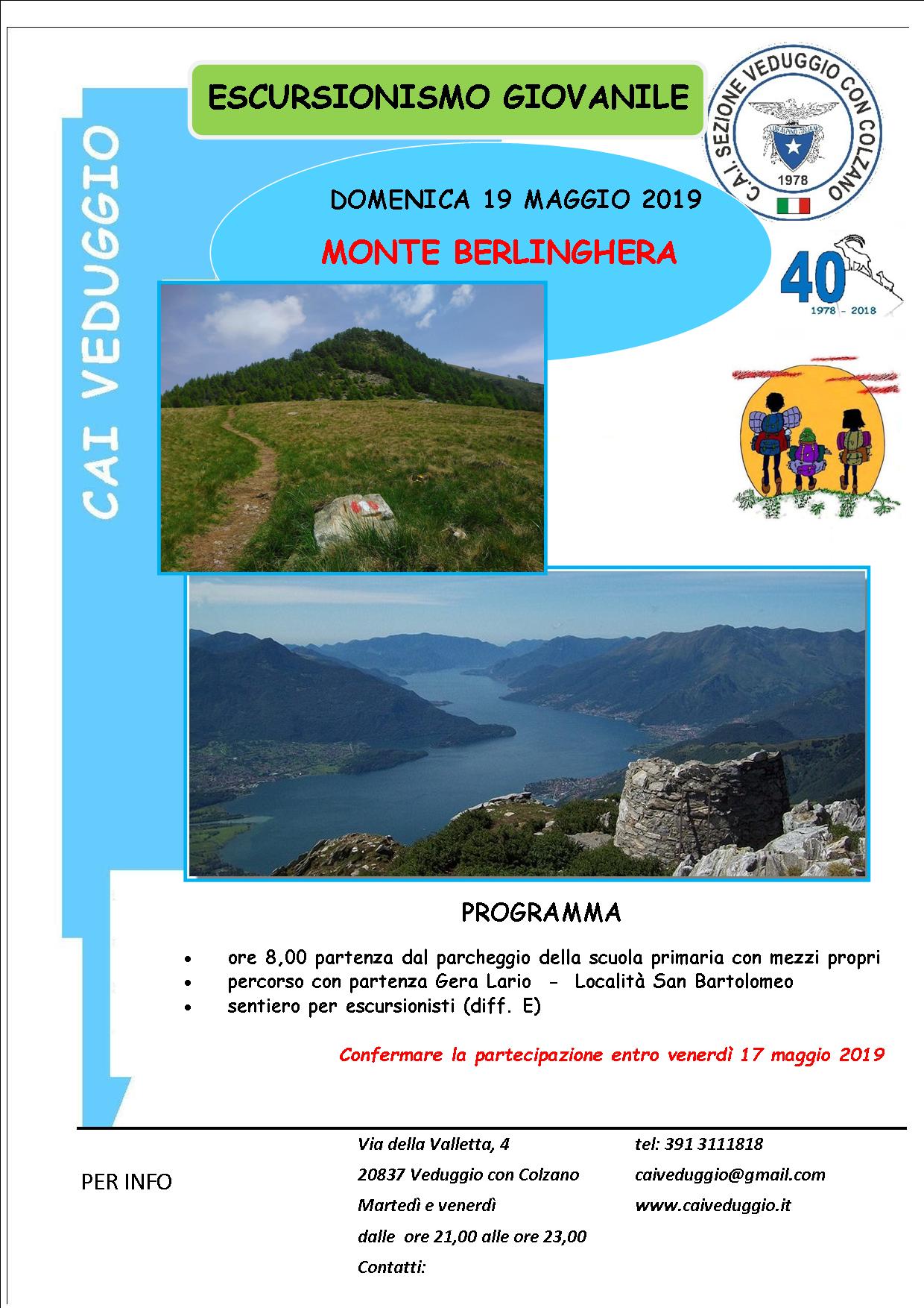 Domenica 19 maggio 2019 – Escursionismo giovanile – Monte Berlinghera (m.1930)