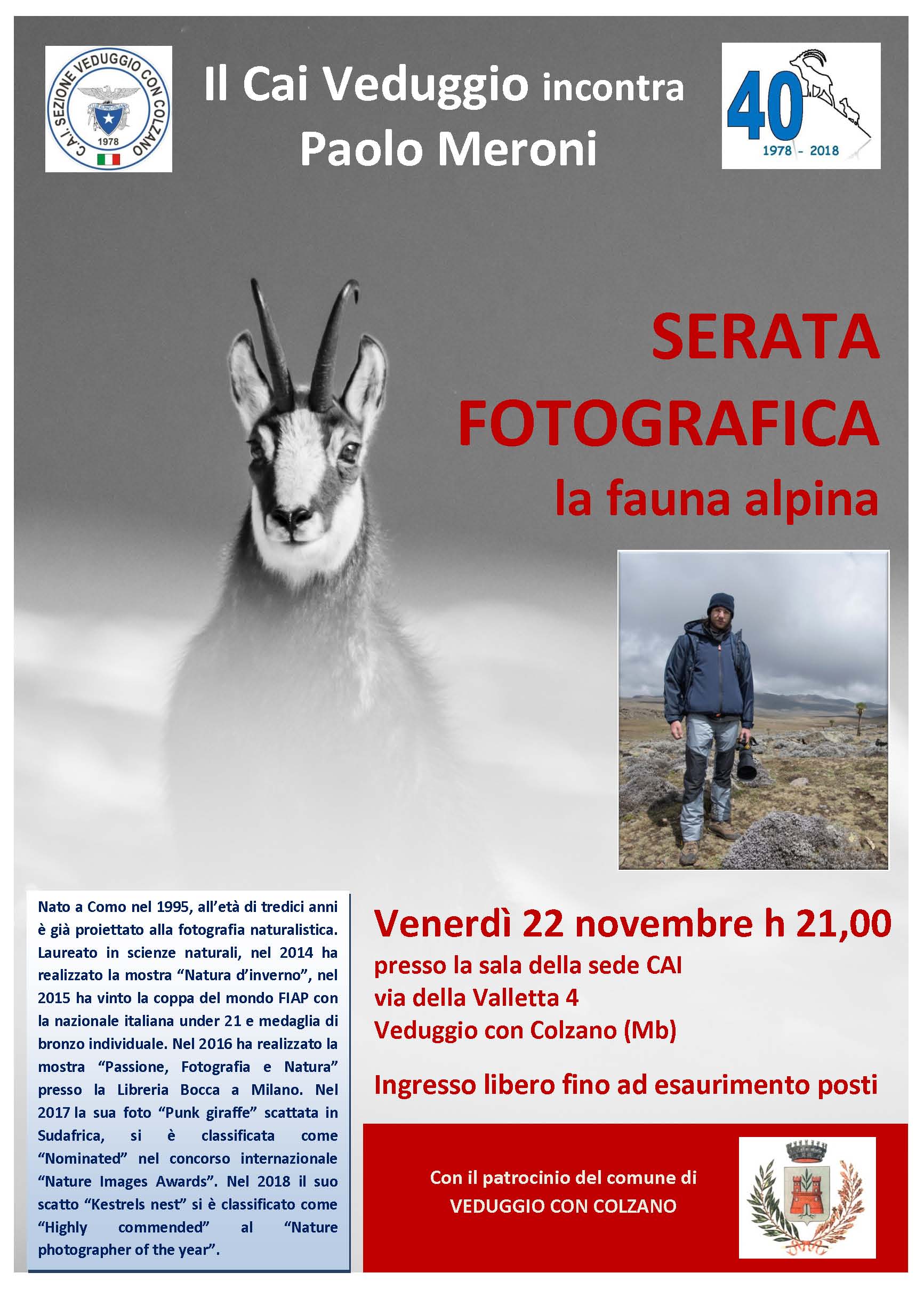 Venerdì 22 novembre 2019 – Incontro con Paolo Meroni, fotografo naturalista