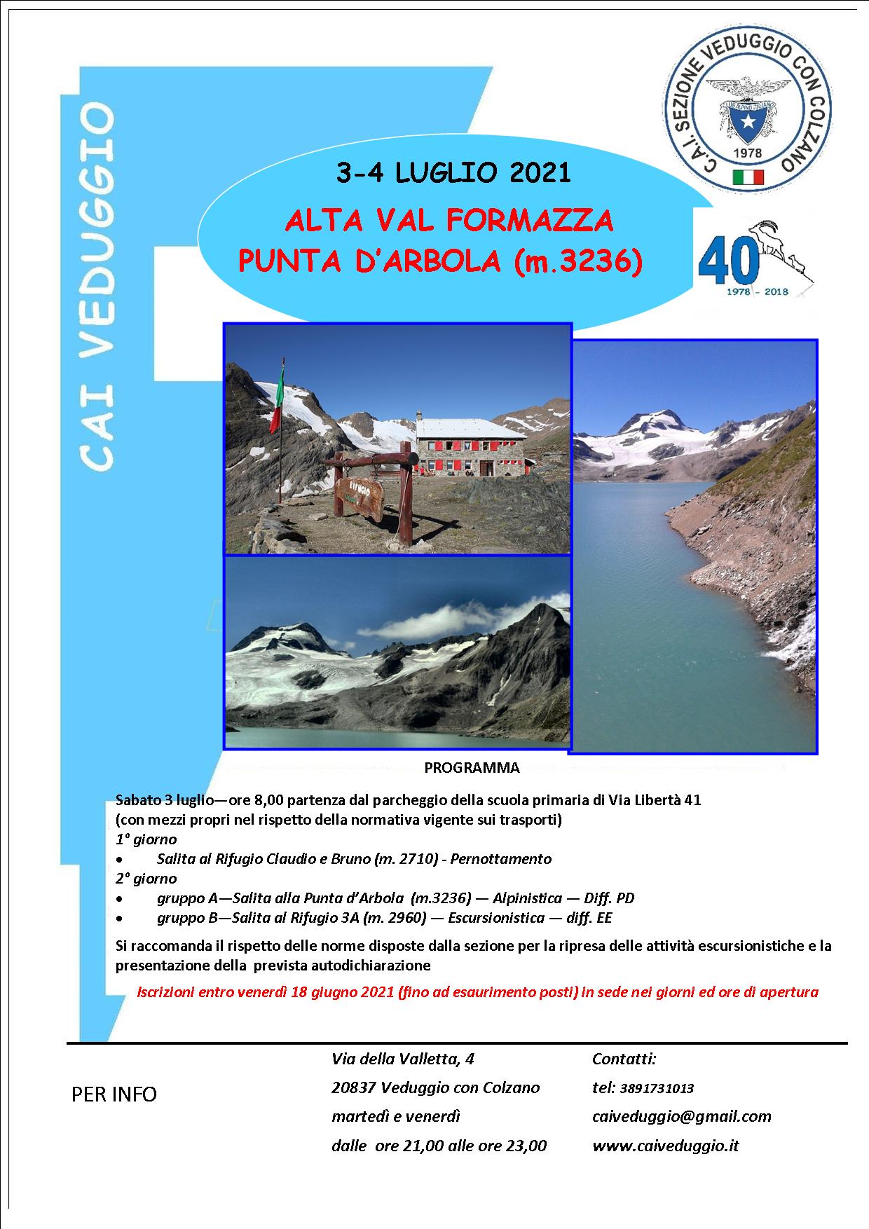 Sabato 3/Domenica 4 luglio 2021 – Alta Val Formazza – Punta d’Arbola