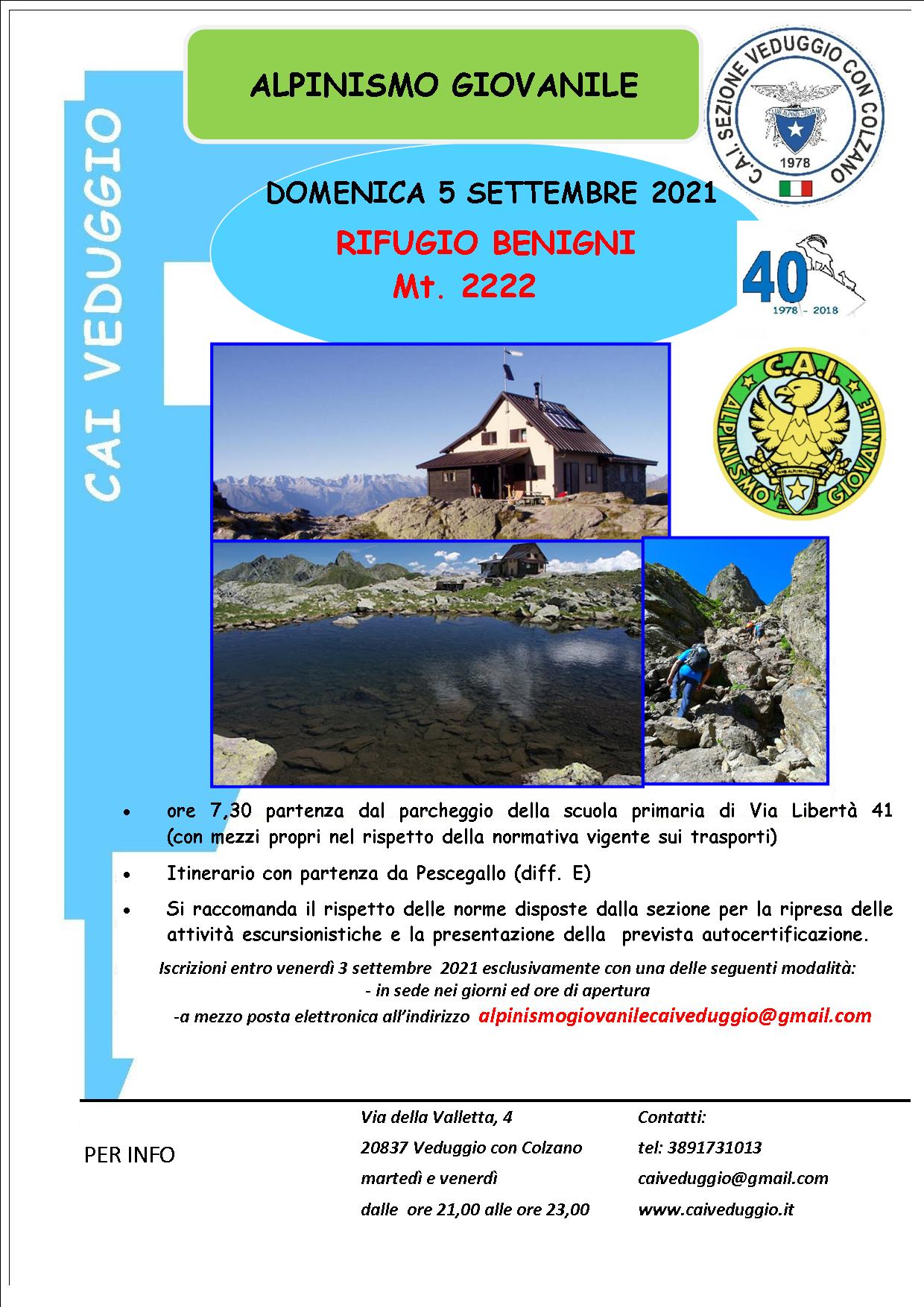 Domenica 5 settembre 2021 – Rifugio Benigni – Val Gerola