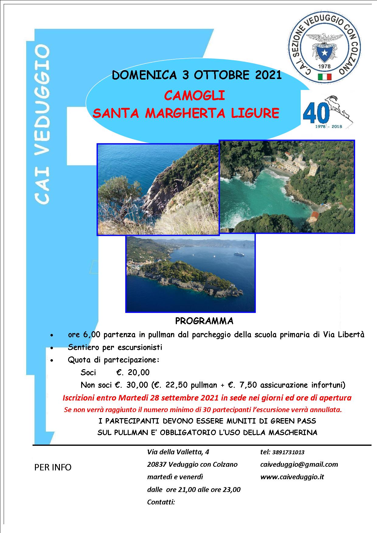 Domenica 3 ottobre 2021 – Camogli/Santa Margherita Ligure