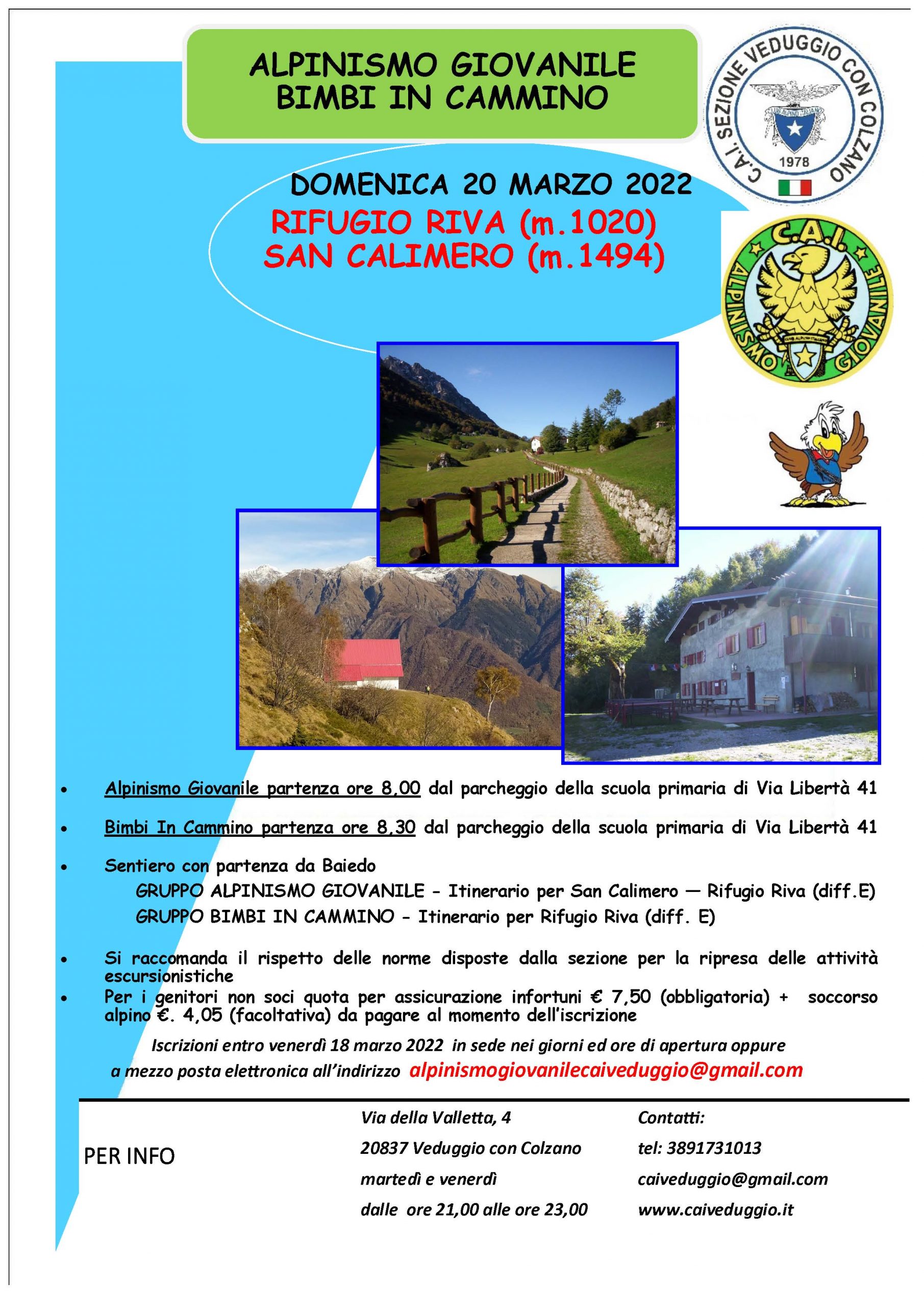 Domenica 20 marzo 2022 – San Calimero/Rifugio Riva – Alpinismo Giovanile e Bimbi in cammino