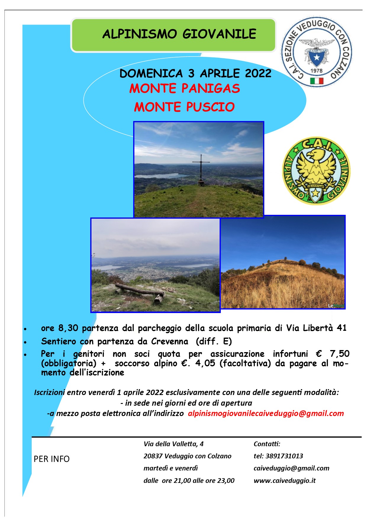 Domenica 3 aprile 2022 – Monte Panigas – Monte Puscio (Alpinismo Giovanile)