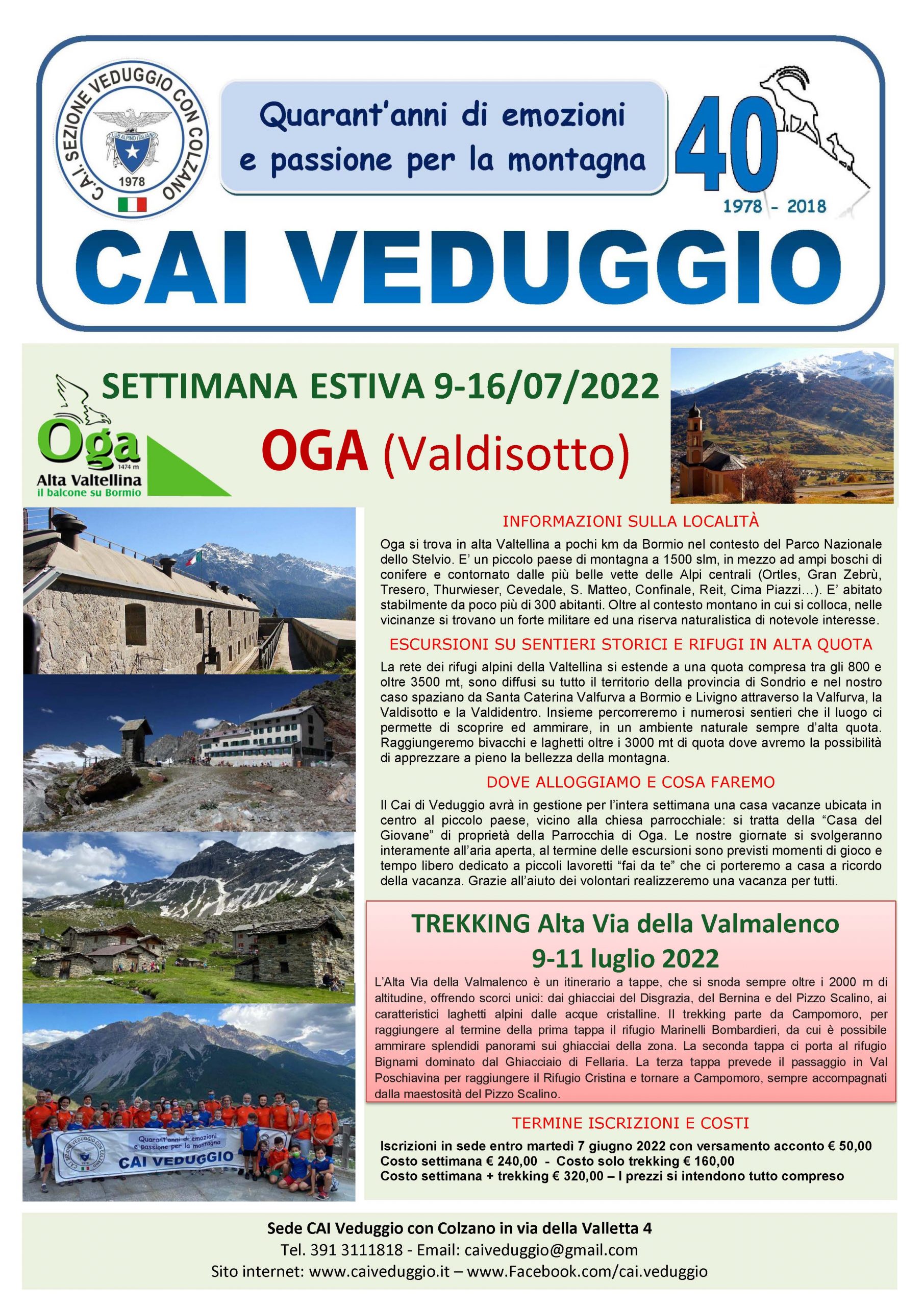 Settimana estiva di Alpinismo Giovanile Oga(Alta Valtellina) – Trekking Alta Via della Valmalenco