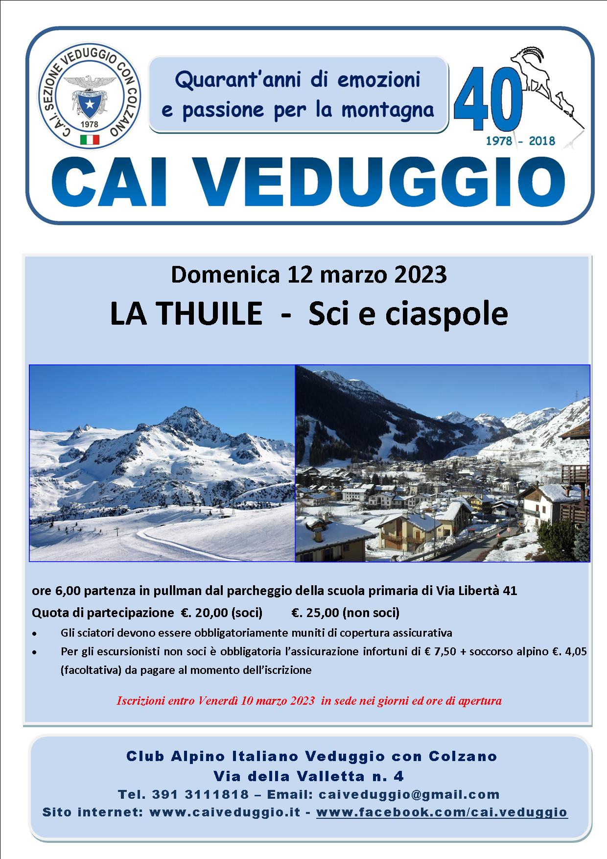 Domenica 12 marzo 2023 – La Thuile – Sci e ciaspole