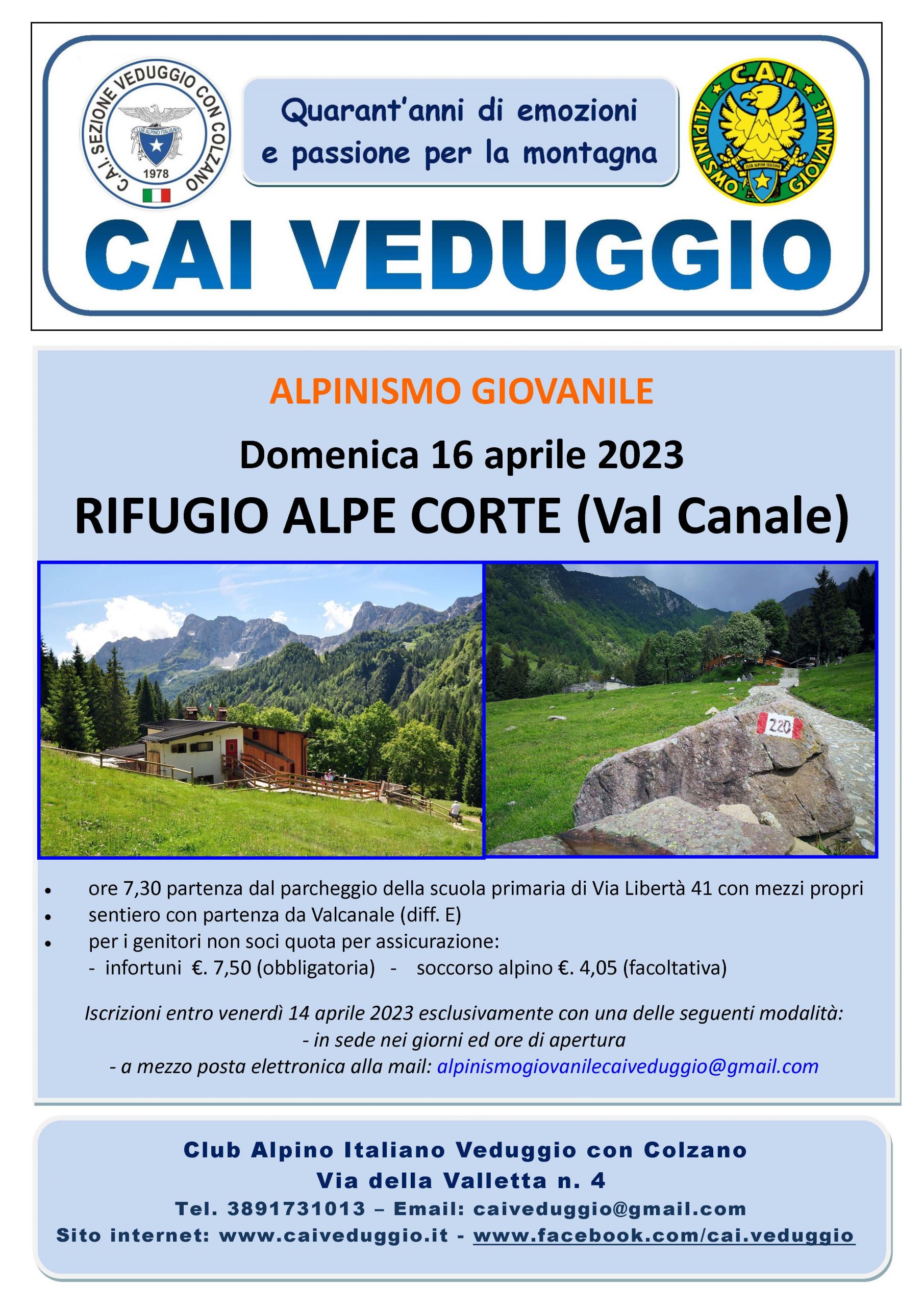 Domenica 16 aprile 2023 – Rifugio Alpe Corte (Val Canale) – Alpinismo Giovanile
