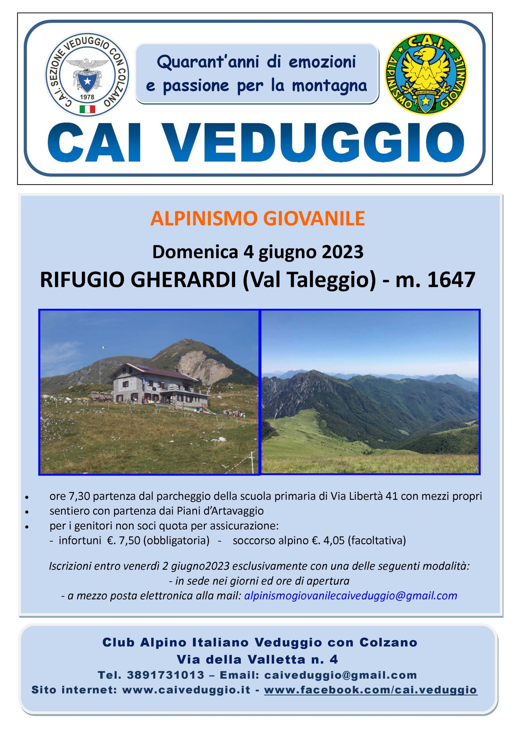Domenica 4 giugno 2023 – Rifugio Gherardi (Alpinismo Giovanile)
