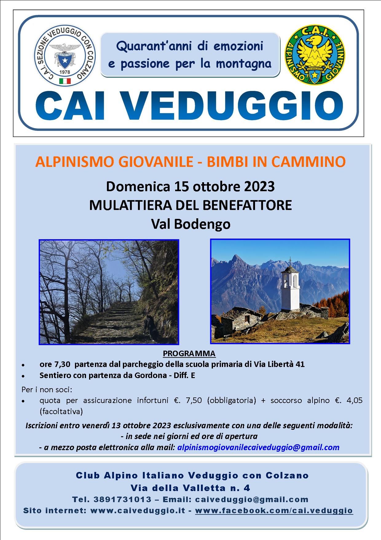 Domenica 15 ottobre 2023 – Mulattiera del Benefattore (Val Bodengo) – Alpinismo Giovanile/Bimbi in cammino