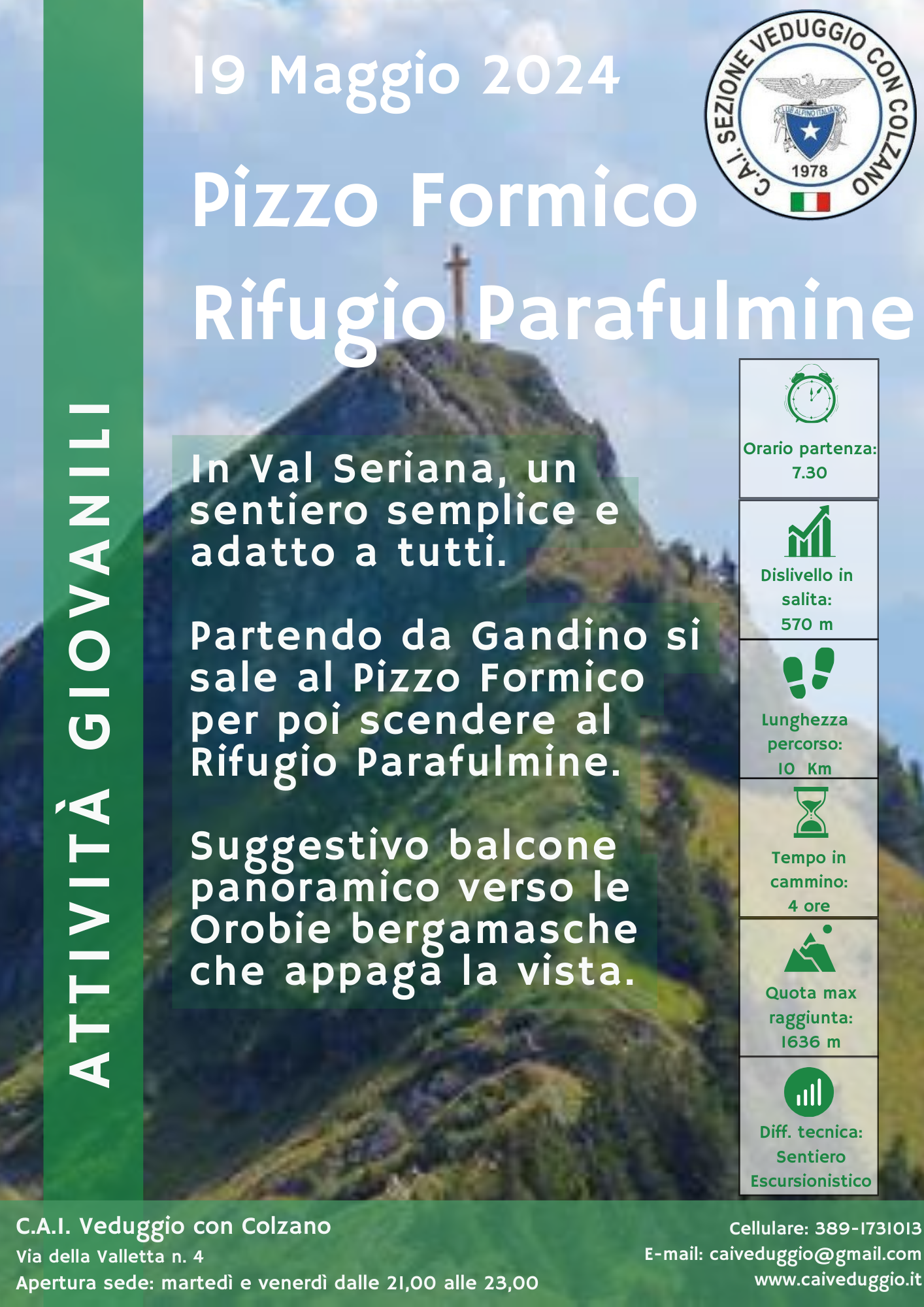 Domenica 19 maggio 2024 – Pizzo Formico/Rifugio Parafulmine (Alpinismo Giovanile)