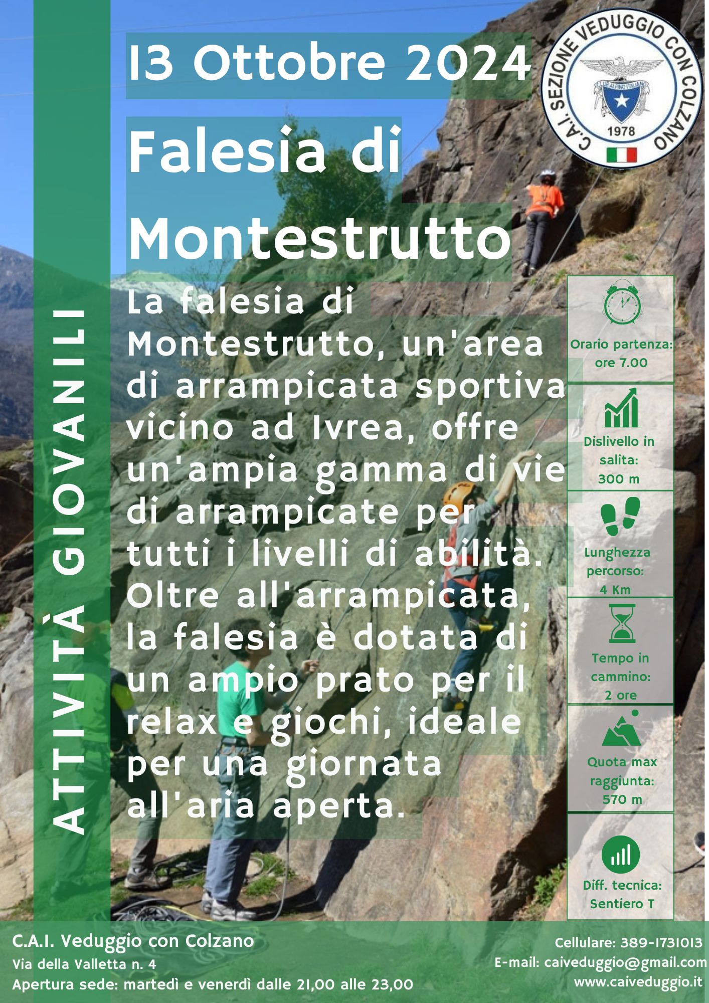 Domenica 13 ottobre 2024 – Montestrutto – Arrampicate in falesia (Bimbi in cammino/Alpinismo Giovanile)